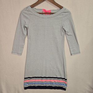 Lilly Pulitzer Noelle Dress XXS True Navy Bayside Stripe Pima Cotton Bow Back